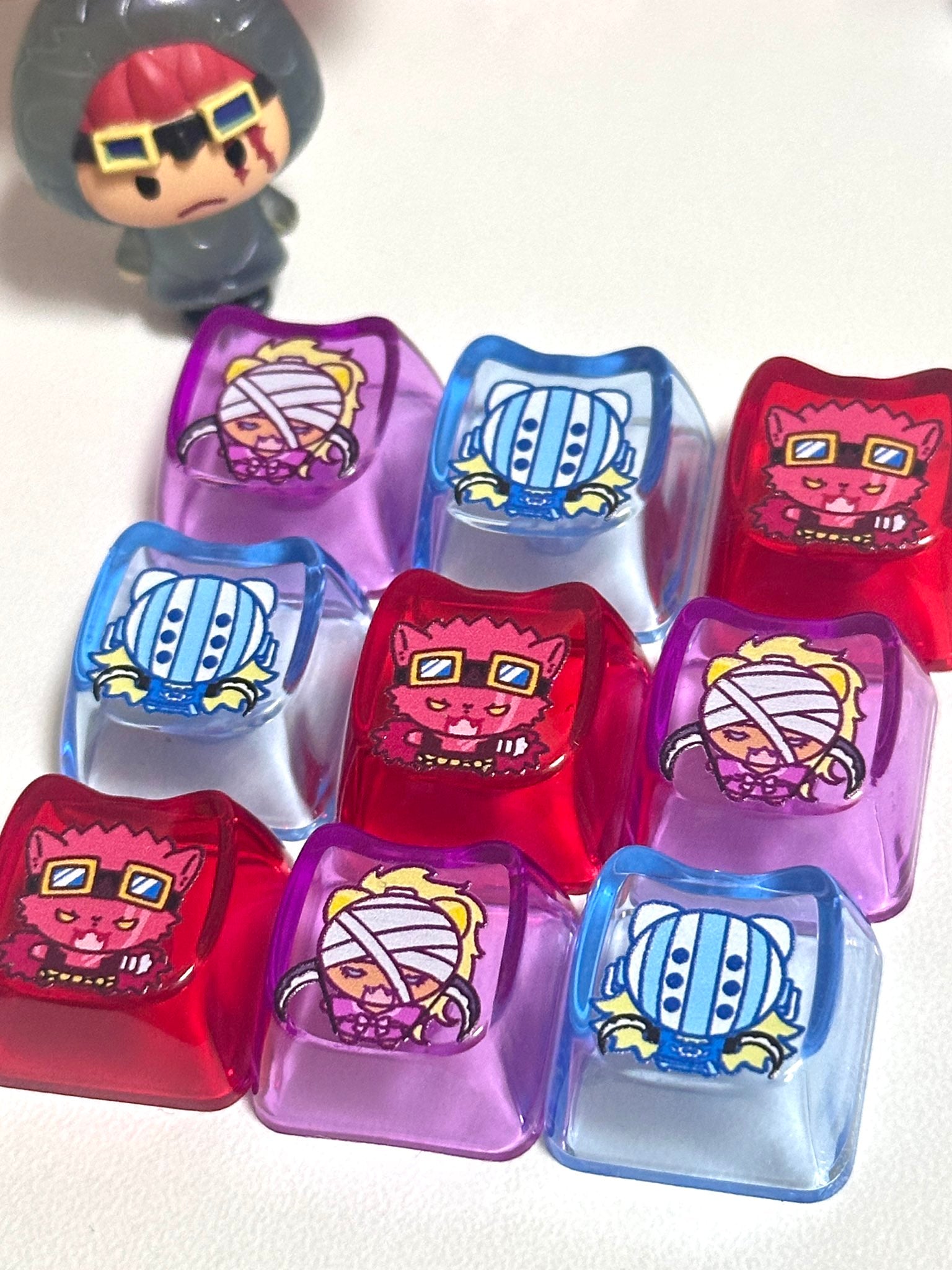 One Piece Fan Art Keycaps Set of 3 - Kid, Killer & Kamazo Cat Ear Design - MOA Profile 9.3mm - Choice of Light Up Base - Anime Desk Decor