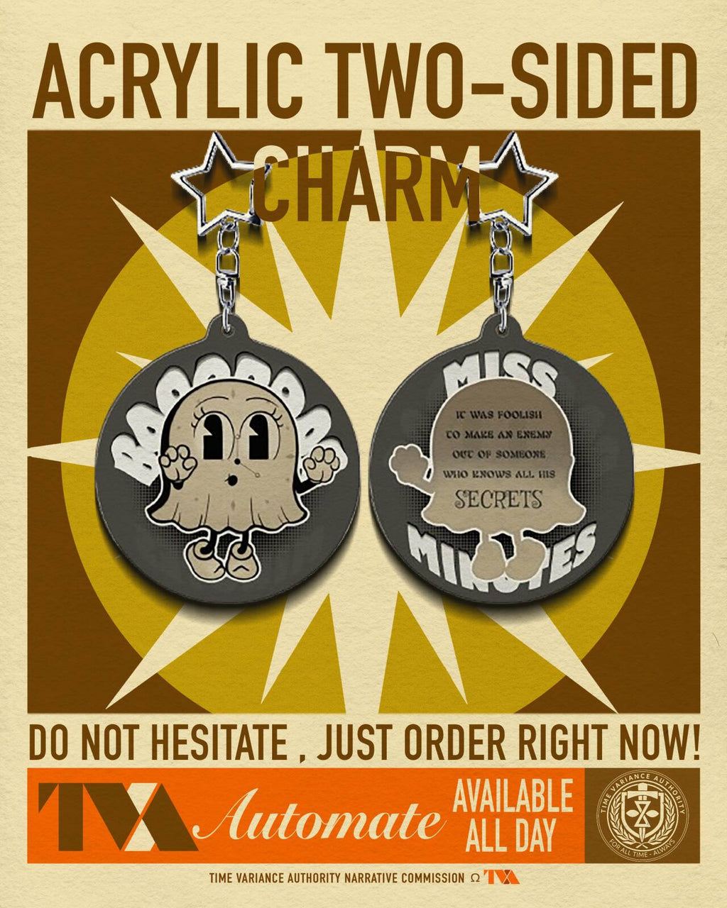 TVA Miss Minutes Ghost Clock Ver. Acrylic Charm a3n acrylics doujin rps