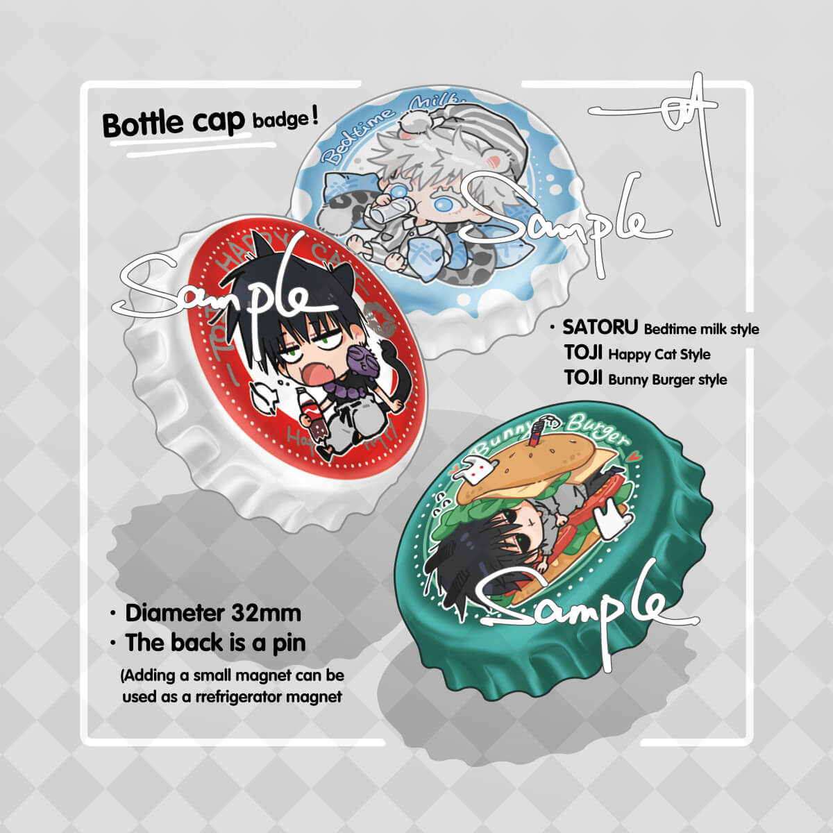 Bottle Cap Badge anime doujin jjk kinoko